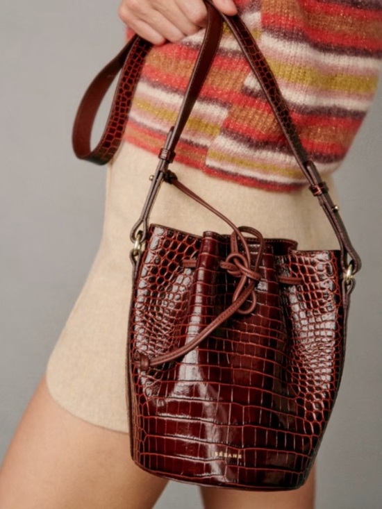 Sezane Handbags - Sezane Burgundy Croc-Embossed Drawstring Shoulder Bag